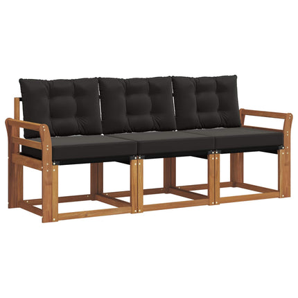 Utomhussoffset med kudde 3 pcs Naturlig och svart