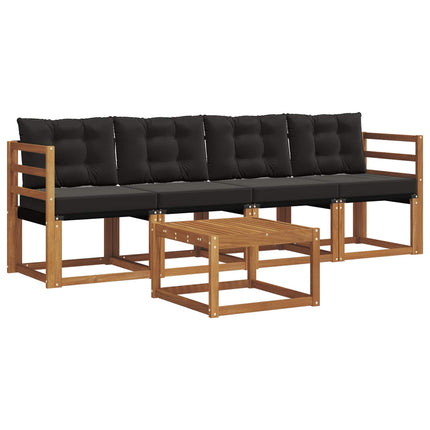 Utomhussoffset med kudde 5 pcs Naturlig och svart