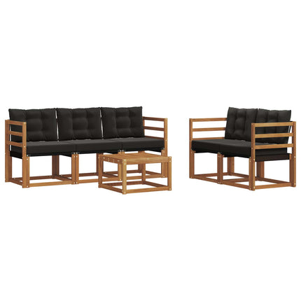 Utomhussoffset med kudde 6 pcs Naturlig och svart