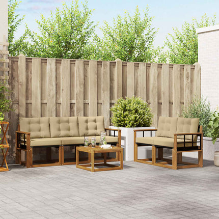 Utomhussoffset med kudde 6 pcs Naturlig och Beige