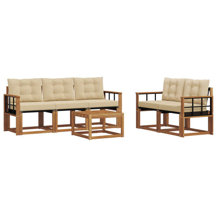 Utomhussoffset med kudde 6 pcs Naturlig och Beige