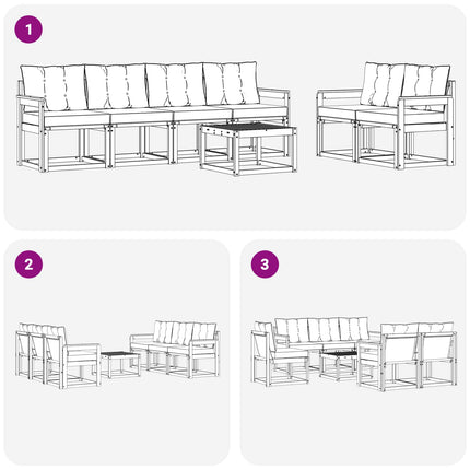 Utomhussoffset med kudde 7 pcs Naturlig och Grädde