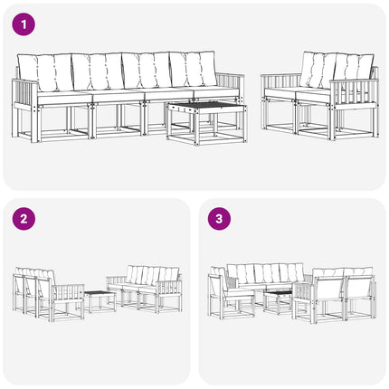 Utomhussoffset med kudde 7 pcs Naturlig och svart