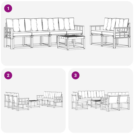 Utomhussoffset med kudde 7 pcs Naturlig och Ljus Grå