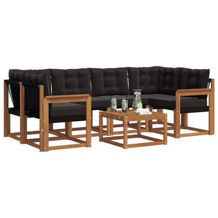 Utomhussoffset med kudde 7 pcs Naturlig och svart