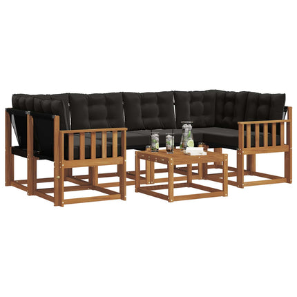 Utomhussoffset med kudde 7 pcs Naturlig och svart