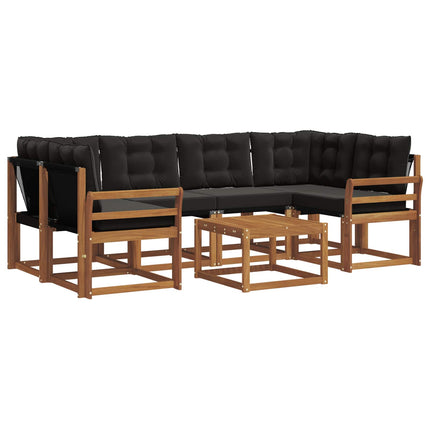 Utomhussoffset med kudde 7 pcs Naturlig och svart