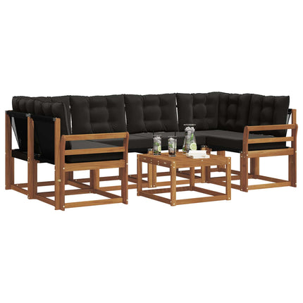 Utomhussoffset med kudde 7 pcs Naturlig och svart