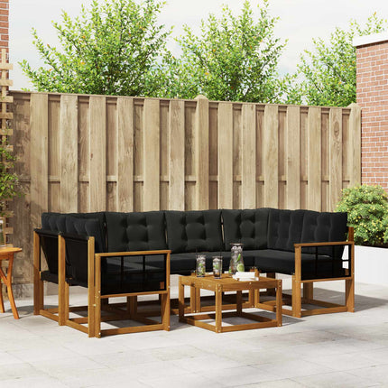 Utomhussoffset med kudde 7 pcs Naturlig och svart