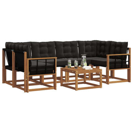 Utomhussoffset med kudde 7 pcs Naturlig och svart