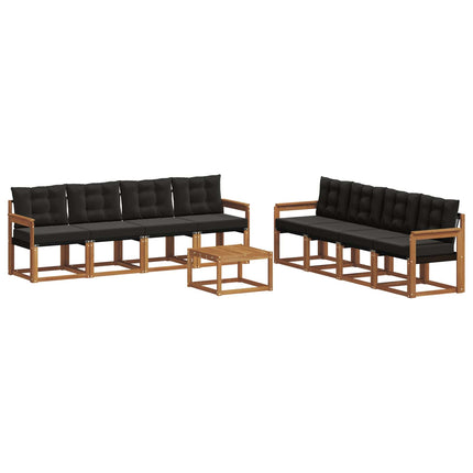 Utomhussoffset med kudde 9 pcs Naturlig och svart