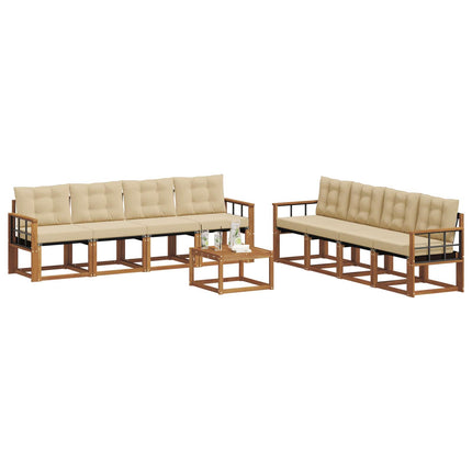 Utomhussoffset med kudde 9 pcs Naturlig och Beige