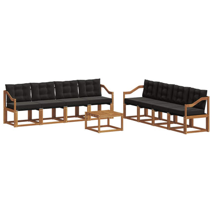 Utomhussoffset med kudde 9 pcs Naturlig och svart
