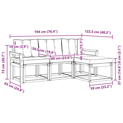 Utomhussoffset med kudde 4 pcs Naturlig och Grädde