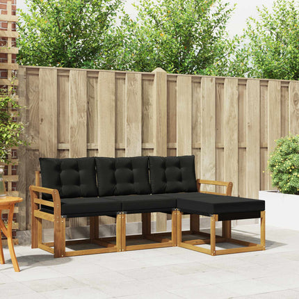 Utomhussoffset med kudde 4 pcs Naturlig och svart