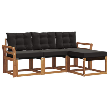 Utomhussoffset med kudde 4 pcs Naturlig och svart