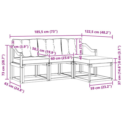 Utomhussoffset med kudde 4 pcs Naturlig och Grädde