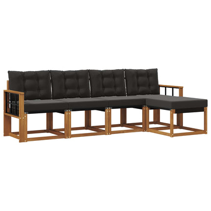 Utomhussoffset med kudde 5 pcs Naturlig och svart