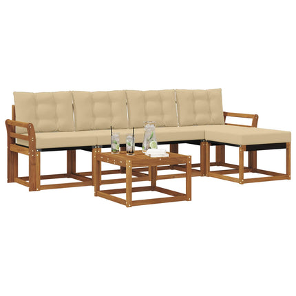 Utomhussoffset med kudde 6 pcs Naturlig och Beige