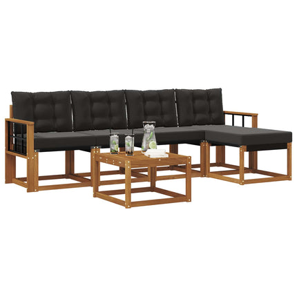 Utomhussoffset med kudde 6 pcs Naturlig och svart