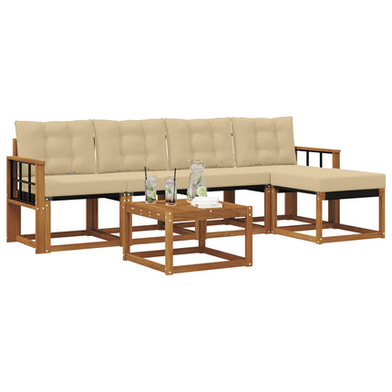 Utomhussoffset med kudde 6 pcs Naturlig och Beige