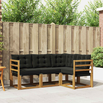 Utomhussoffset med kudde 4 pcs Naturlig och svart