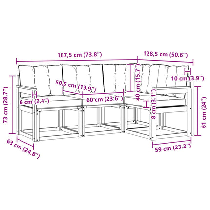 Utomhussoffset med kudde 4 pcs Naturlig och Grädde