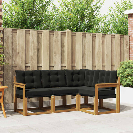 Utomhussoffset med kudde 4 pcs Naturlig och svart