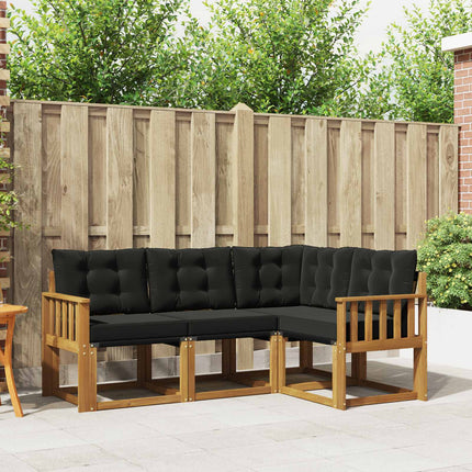 Utomhussoffset med kudde 4 pcs Naturlig och svart