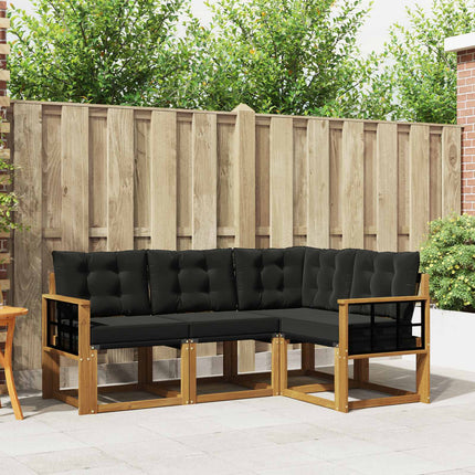 Utomhussoffset med kudde 4 pcs Naturlig och svart