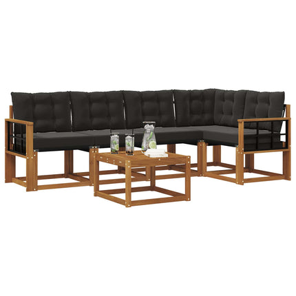 Utomhussoffset med kudde 6 pcs Naturlig och svart