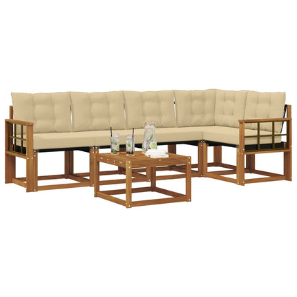 Utomhussoffset med kudde 6 pcs Naturlig och Beige
