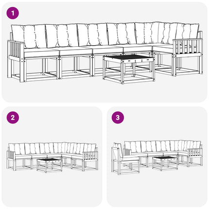 Utomhussoffset med kudde 7 pcs Naturlig och svart