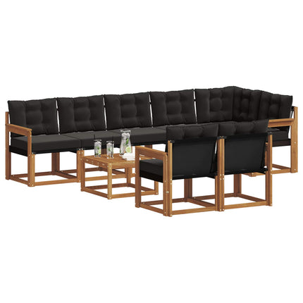 Utomhussoffset med kudde 9 pcs Naturlig och svart
