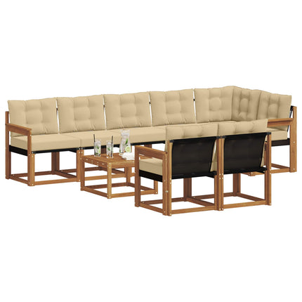 Utomhussoffset med kudde 9 pcs Naturlig och Beige