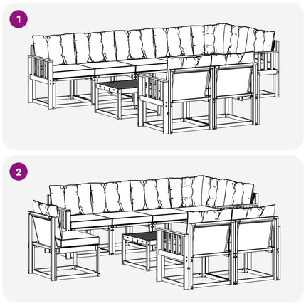 Utomhussoffset med kudde 9 pcs Naturlig och svart