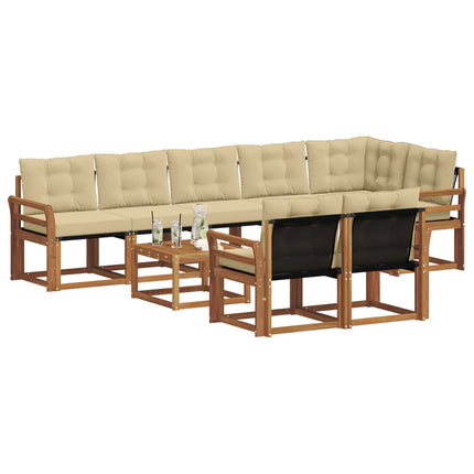 Utomhussoffset med kudde 9 pcs Naturlig och Beige