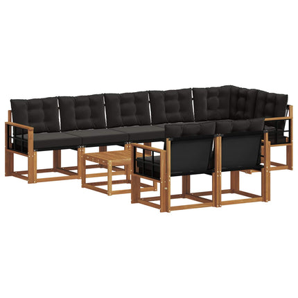 Utomhussoffset med kudde 9 pcs Naturlig och svart