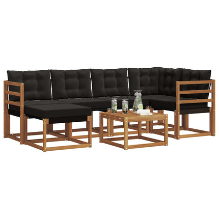 Utomhussoffset med kudde 7 pcs Naturlig och svart