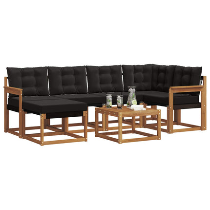 Utomhussoffset med kudde 7 pcs Naturlig och svart