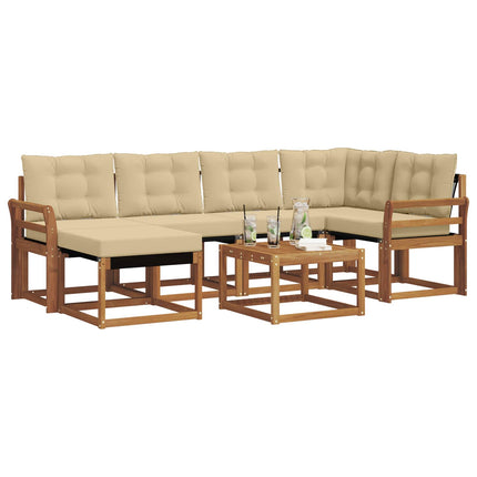 Utomhussoffset med kudde 7 pcs Naturlig och Beige