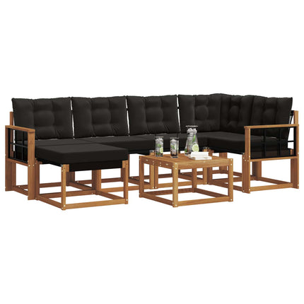 Utomhussoffset med kudde 7 pcs Naturlig och svart
