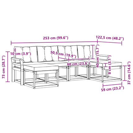 Utomhussoffset med kudde 6 pcs Naturlig och svart