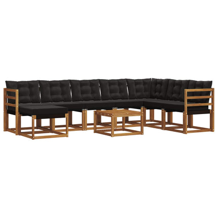Utomhussoffset med kudde 9 pcs Naturlig och svart
