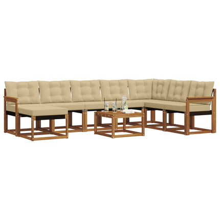 Utomhussoffset med kudde 9 pcs Naturlig och Beige