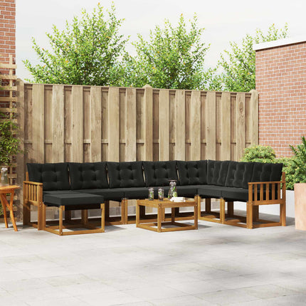 Utomhussoffset med kudde 9 pcs Naturlig och svart