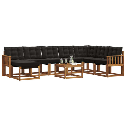 Utomhussoffset med kudde 9 pcs Naturlig och svart