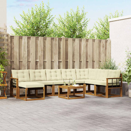 Utomhussoffset med kudde 9 pcs Naturlig och Grädde