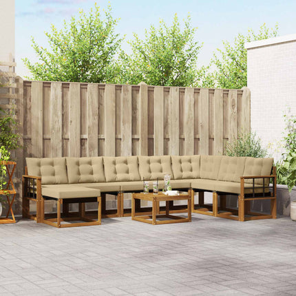 Utomhussoffset med kudde 9 pcs Naturlig och Beige