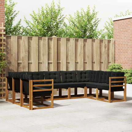 Utomhussoffset med kudde 9 pcs Naturlig och svart